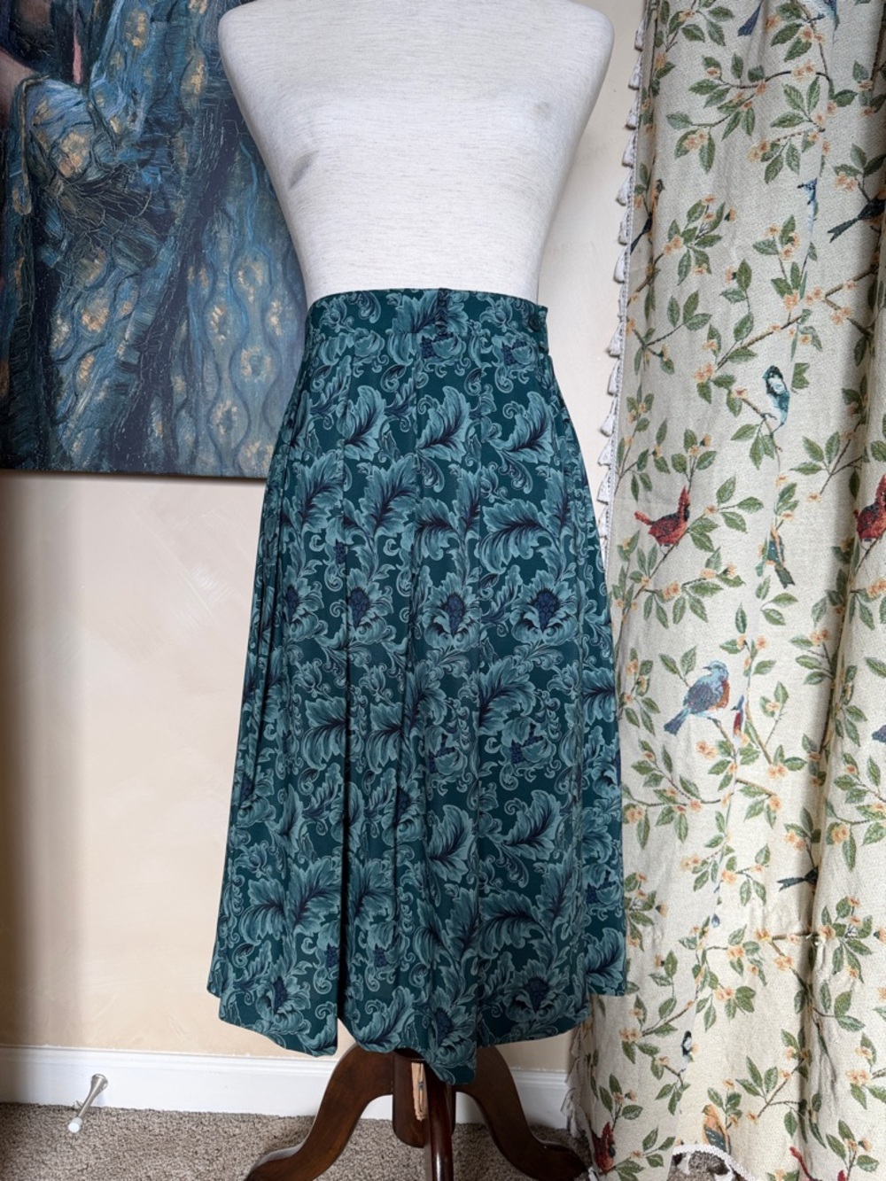 Vintage Koret William Morris Inspired Teal Paisley Skirt